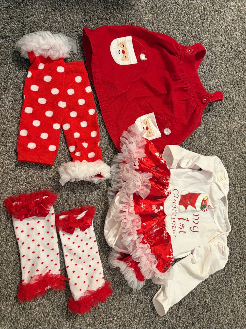 Red & White Baby Christmas Dress Set - Festive Polka Dot Leg Warmers